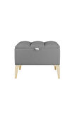 Vetra Mini Royal Gri Kumaş Sandıklı Puf- Gold Ayak Dekoratif Bench Puf