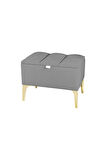 Vetra Mini Royal Gri Kumaş Sandıklı Puf- Gold Ayak Dekoratif Bench Puf