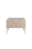 Vetra Mini Royal Krem Kumaş Sandıklı Puf- Gold Ayak Dekoratif Bench Puf