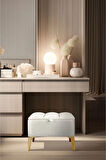 Vetra Mini Royal Beyaz Kumaş Sandıklı Puf- Gold Ayak Dekoratif Bench Puf