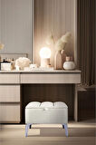 Vetra Mini Royal Beyaz Kumaş Sandıklı Puf- Gümüş Ayak Dekoratif Bench Puf