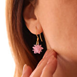 Vaoov 925 Ayar Gümüş Pembe Kristal Taşlı Lotus Küpe