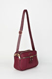 Kadın Sincap Bordo 4 Bölmeli Suni Deri Orta Boy Fermuar Kapama El Kol Ve Omuz Çantası