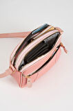Kadın Sincap Pembe 4 Bölmeli Suni Deri Orta Boy Fermuar Kapama El Kol Ve Omuz Çantası