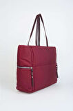 Kadın Bordo 3 Cepli Büyük Boy Astarlı Fermuar Kapama El Kol Ve Omuz Çantası