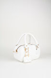 Kadın Lale Beyaz Çanta Charm Detaylı Rugan Deri Fermuar Kapama El Kol Ve Omuz Çantası