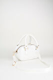 Kadın Lale Beyaz Çanta Charm Detaylı Rugan Deri Fermuar Kapama El Kol Ve Omuz Çantası