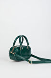Kadın Lale Yeşil Çanta Charm Detaylı Rugan Deri Fermuar Kapama El Kol Ve Omuz Çantası
