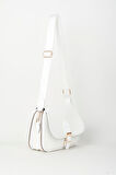 Kadın Yonca Beyaz 4 Cepli Kapaklı Kolon Askılı Fermuar ve Çıt Çıt Kapama El Kol Ve Omuz Çantası