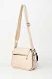 Kadın Yonca Krem 4 Cepli Kapaklı Kolon Askılı Fermuar ve Çıt Çıt Kapama El Kol Ve Omuz Çantası