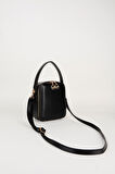 Kadın Hazer Siyah 3 Bölmeli Astarlı Suni Deri Ayarlanabilir Askılı Fermuar Kapama El Ve Omuz Çantası