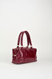 Kadın Ortanca Bordo Tasarım Kırık Parlak Deri Astarlı Fermuar Kapama El Kol Ve Omuz Çantası