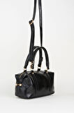 Kadın Ortanca Siyah Tasarım Kırık Parlak Deri Astarlı Fermuar Kapama El Kol Ve Omuz Çantası