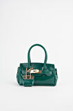 Kadın Kasa Yeşil Charm Hediyeli Tasarım Çevirme Kilit Kapama El Kol Ve Omuz Çantası