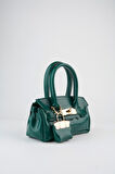 Kadın Kasa Yeşil Charm Hediyeli Tasarım Çevirme Kilit Kapama El Kol Ve Omuz Çantası