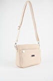 Kadın Zambak Krem 3 Bölmeli Astarlı Lacost Deri Fermuar Kapama El Kol Ve Omuz Çantası