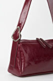 Kadın Hatmi Bordo Baget Tasarım Askılı Astarlı Rugan Suni Deri Fermuar Kapama El Ve Omuz Çantası