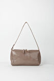 Kadın Hatmi Koyu Vizon Baget Tasarım Askılı Astarlı Suni Deri Fermuar Kapama El Ve Omuz Çantası
