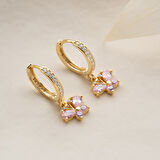 Vaoov 925 Ayar Gümüş Pembe Taşlı Sallantılı Kelebek Küpe