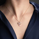 Vaoov 925 Ayar Gümüş Pembe Baget Taşlı Kalpli Kurdele Kolye