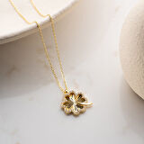 Vaoov 925 Ayar Gümüş Dokulu ve Taşlı Yonca Kolye