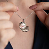 Vaoov 925 Ayar Gümüş Fotoğraflı Kişiye Özel İsimli Kalp Kolye