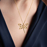 Vaoov 925 Ayar Gümüş Renkli Taşlı Gold Yusufçuk Kolye