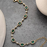 Kadın 925 Ayar Gümüş Zümrüt Taşlı Zarif Bileklik