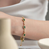 Kadın 925 Ayar Gümüş Zümrüt Taşlı Zarif Bileklik