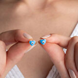 Vaoov 925 Ayar Gümüş Mineli Kalp Nazar Küpe