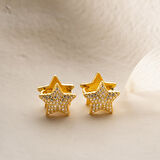 925 Ayar Gümüş Çift Taraflı Taşlı Yıldız Küpe