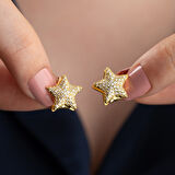 925 Ayar Gümüş Çift Taraflı Taşlı Yıldız Küpe