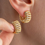 925 Ayar Gümüş Bombeli Taşlı Halka Küpe