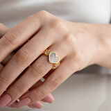 Vaoov 925 Ayar Gümüş Ayarlanabilir Taşlı Kalp Yüzük