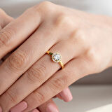 Vaoov 925 Ayar Gümüş Tek Taş Gold Yüzük