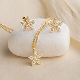 Vaoov 925 Ayar Gümüş Minimal Taşlı Çiçek Set