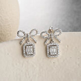 Vaoov 925 Ayar Gümüş Baget Taşlı Kurdele Küpe