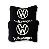 Volkswagen Nakış Işlemeli Siyah Polar Ortopedik Araç Oto Koltuk Seyahat Boyun Yastık / 2'li Set