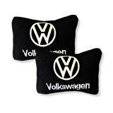 Volkswagen Nakış Işlemeli Siyah Polar Ortopedik Araç Oto Koltuk Seyahat Boyun Yastık / 2'li Set
