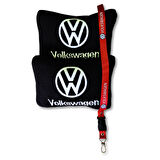 Volkswagen Uyumlu Siyah Polar Ortopedik Araç Koltuk Seyahat Boyun Yastık & Kırmızı Oto Ayna Askısı