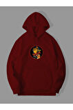 Üç İplik Vampurr Baskılı Unisex Kırmızı Kanguru Cepli Kapüşonlu Sweatshirt Hoodie | S