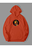 3 İplik Vampurr Baskılı Turuncu Kanguru Cepli Kapüşonlu Sweatshirt Hoodie | XL