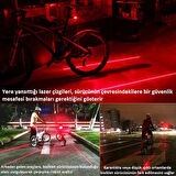 Lazer Güvenlik Işıklı Bisiklet Lambası Arka Led Ikili Lazer 7 Mod Çakarlı