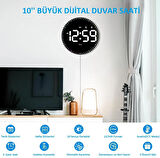 10'' Akıllı Dijital Duvar Saati LED Ekran Uzaktan Kumanda 10 Kademe Parlaklık Alarm Sıcaklık Tarih