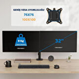 Ayarlanabilir Masaüstü Çift Kol Monitör Tutacağı Stand 32'' Ekran Desteği Ergonomik VESA Uyumlu