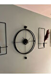 3'lü Set Siyah Versacem Time Elegante Set (60X80CM) , Modern Dekoratif Metal Duvar Saati