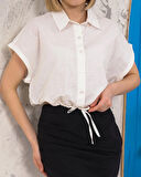 Sıfır kollu bağlamalı crop gömlek beyaz s255359