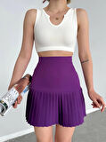 Altı pliseli mini etek Mor s24705