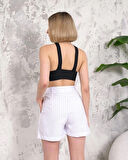 Çizgili düğmeli şort beyaz s2551251