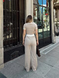 Crop pantolon biyeli takım bej